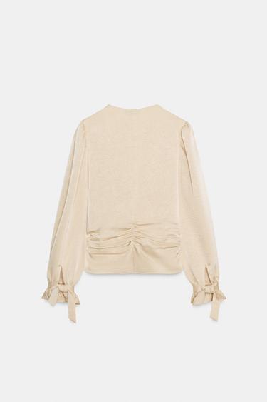 FITTED CREASED-EFFECT BLOUSE - Ecru by Zara - Image 6