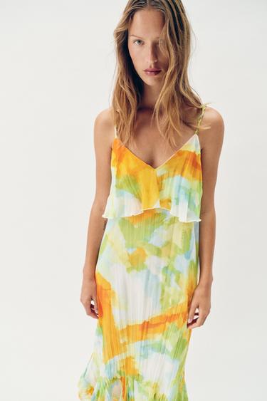 ROBE MI-LONGUE IMPRIMÉE À VOLANTS - TYE JAUNE de Zara - Image 1