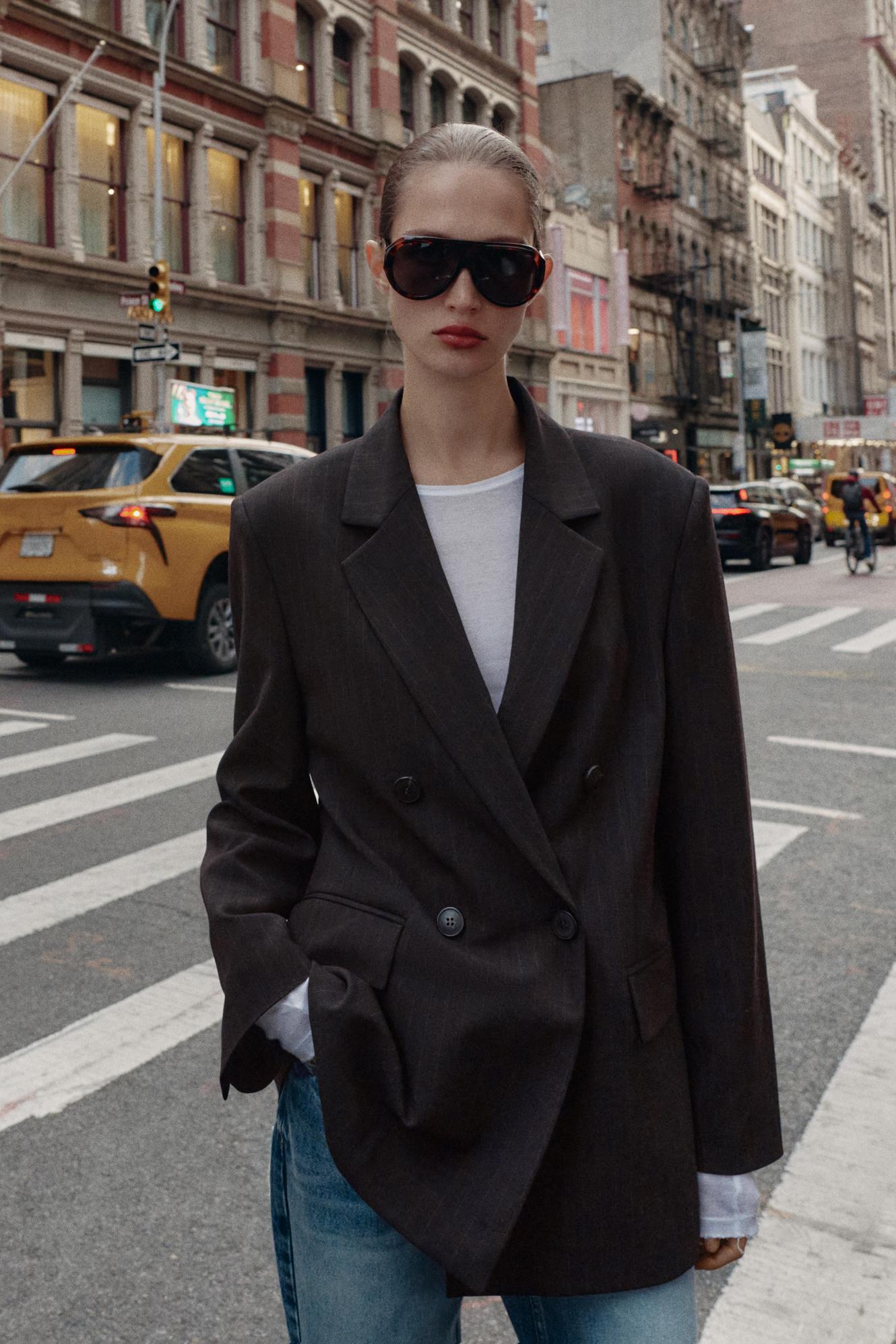 OVERSIZED DOUBLE BREASTED PINSTRIPE BLAZER