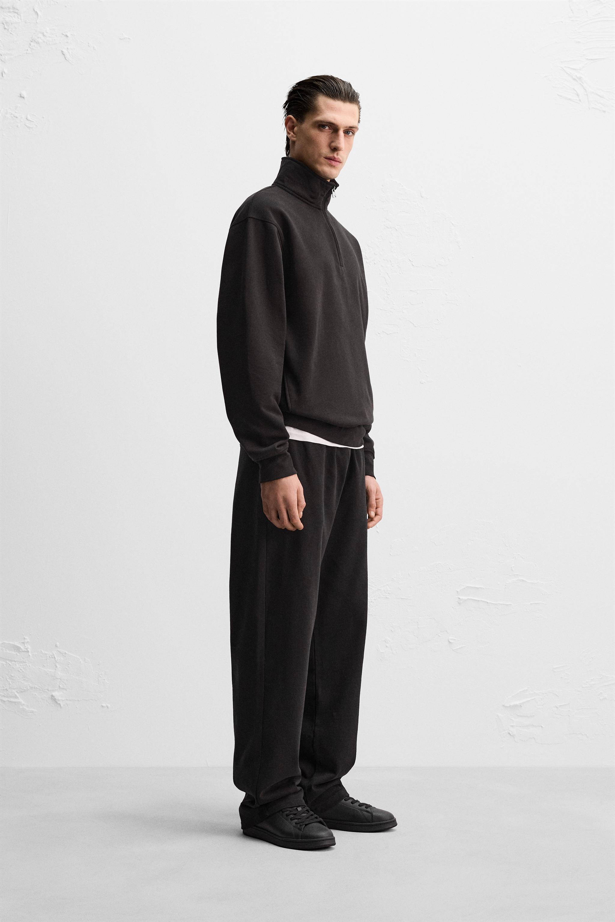 ZIPPERED COLLAR HEAVY WEIGHT SWEATSHIRT - Black | ZARA
