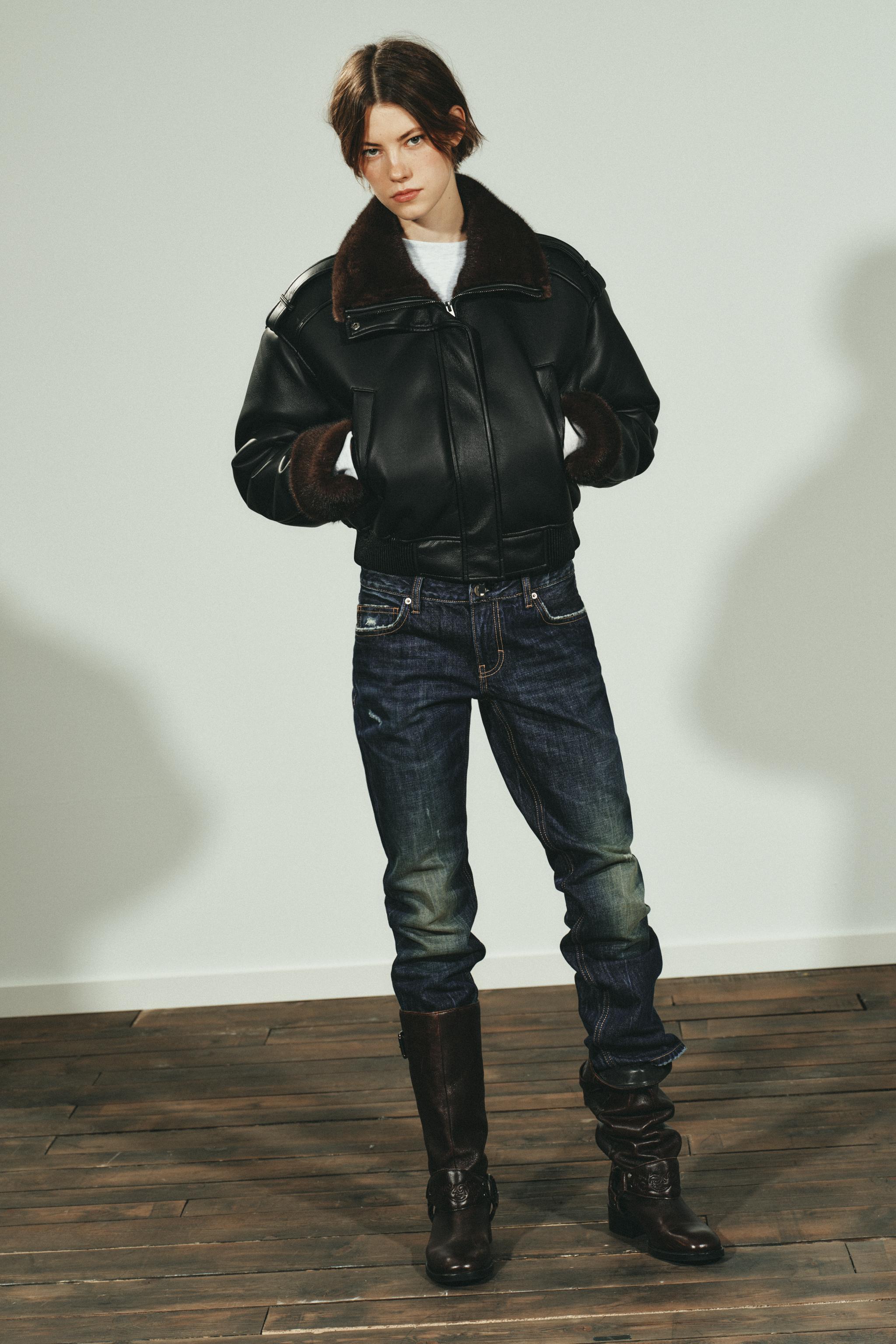 ダブルフェイスフェイクレザーボンバージャケット - ブラック | ZARA