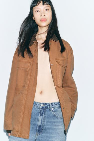 PADDED JACKET WITH CONTRAST COLLAR ZW COLLECTION - Caramel by Zara - Image 1