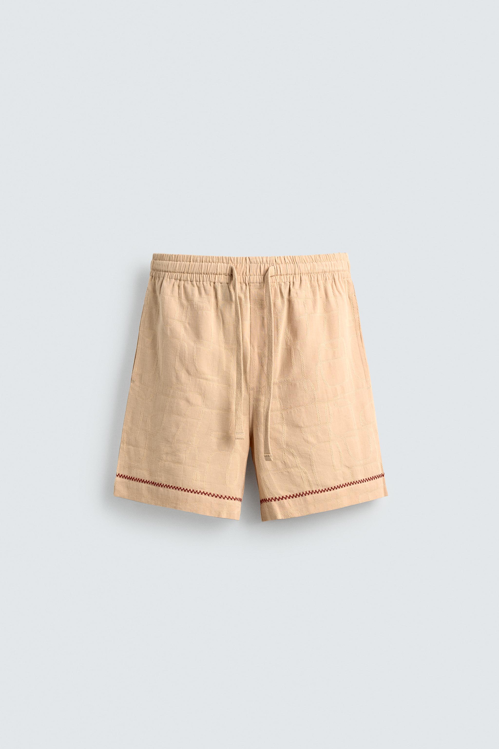 EMBROIDERED JACQUARD RELAXED FIT SHORTS - Sand | ZARA United States