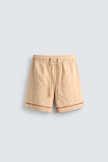 SHORT RELAXED FIT JACQUARD BRODÉ - Sable de Zara - Image 6