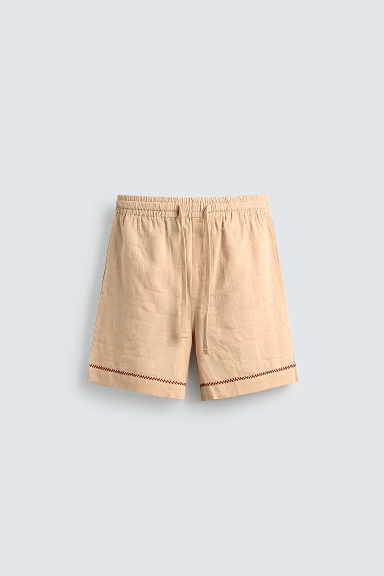 ZARA EMBROIDERED JACQUARD RELAXED FIT SHORTS
