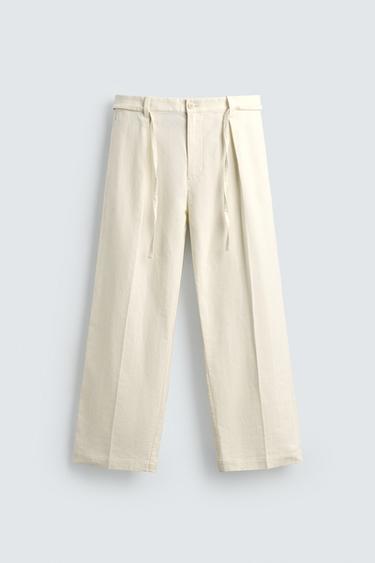 PLEATED COTTON/LINEN TROUSERS - Ecru by Zara