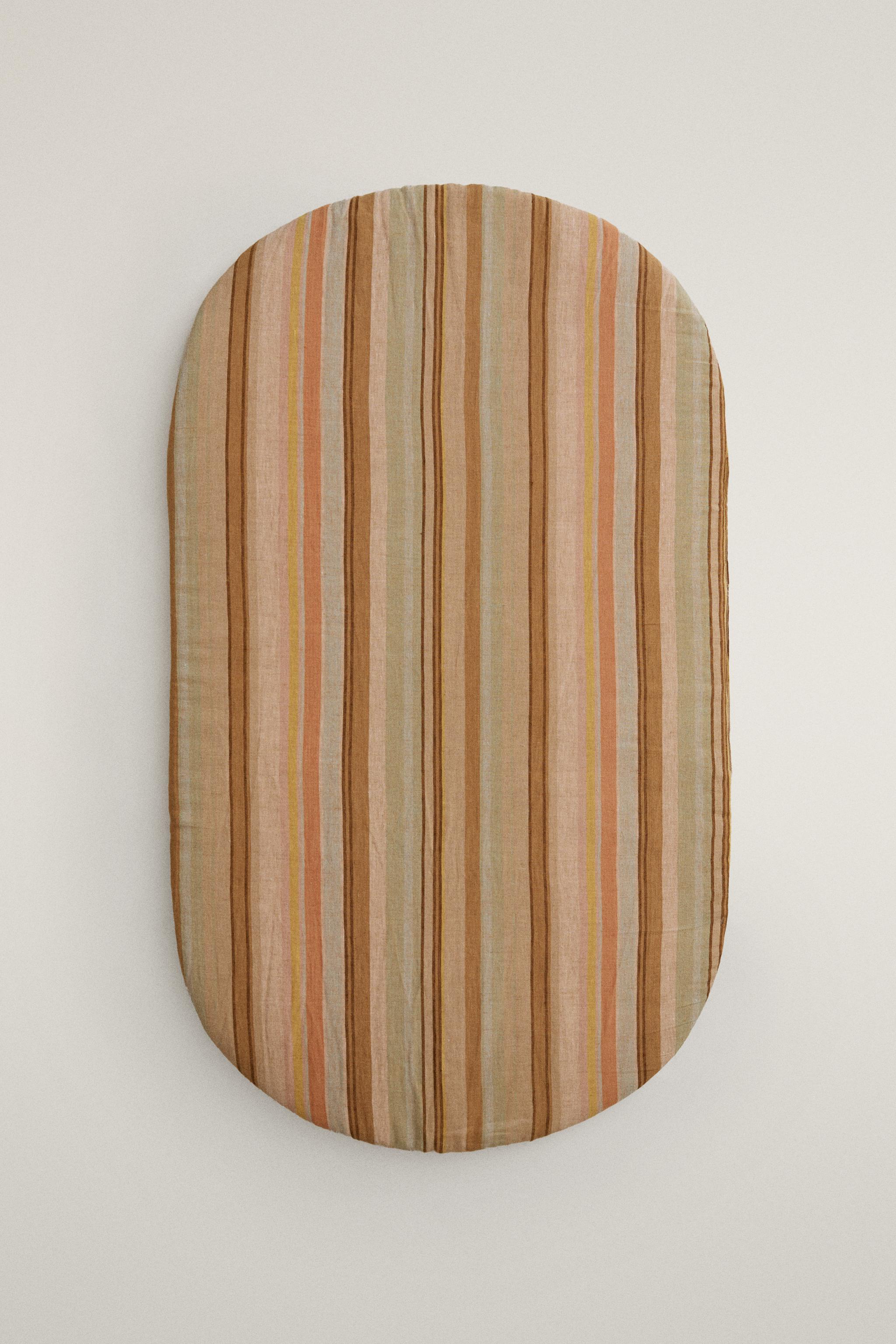 STRIPED COTTON AND LINEN COUCH SEAT CUSHION — Light beige