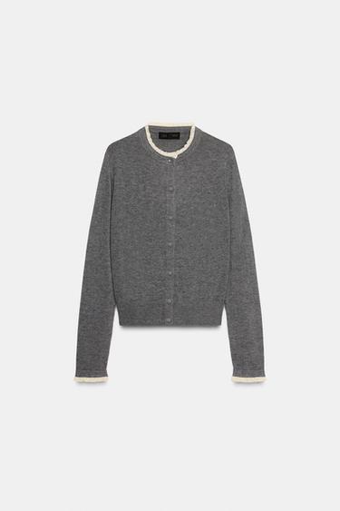 GILET EN MAILLE AVEC FINITIONS EN DENTELLE - Gris de Zara - Image 5