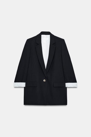 プリント柄カフスブレザーブラックZaraのプリント柄カフスブレザー - ブラック 