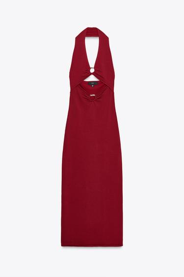 ROBE MI-LONGUE EN MAILLE AJOURÉE - Rouge moyen de Zara - Image 5