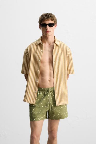 ABSTRACT PRINT MID-LENGTH SWIMMING TRUNKS - Light khaki by Zara - Image 1