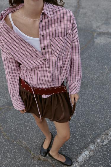 CHEMISE À CARREAUX MULTIPOSITIONS - Rose / Blanc de Zara - Image 1