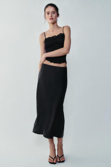 FALDA MIDI SATINADA VIVOS CONTRASTE - Negro de Zara