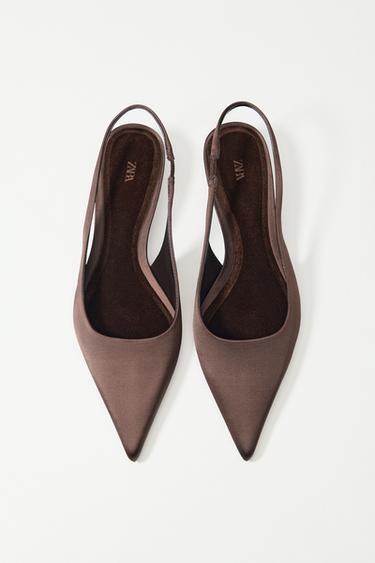 Zara SLINGBACK KITTEN HEELS - Brown