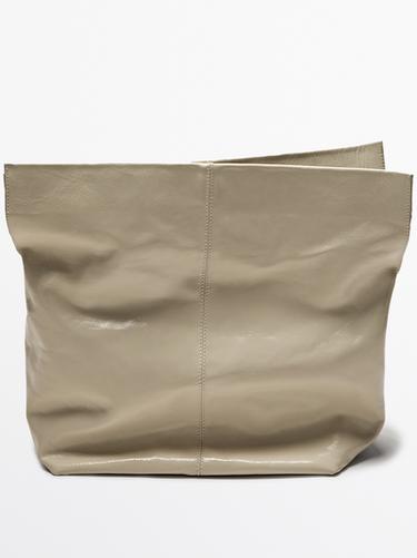 Zara Crackled nappa leather flap bag - Ecru - Image 0