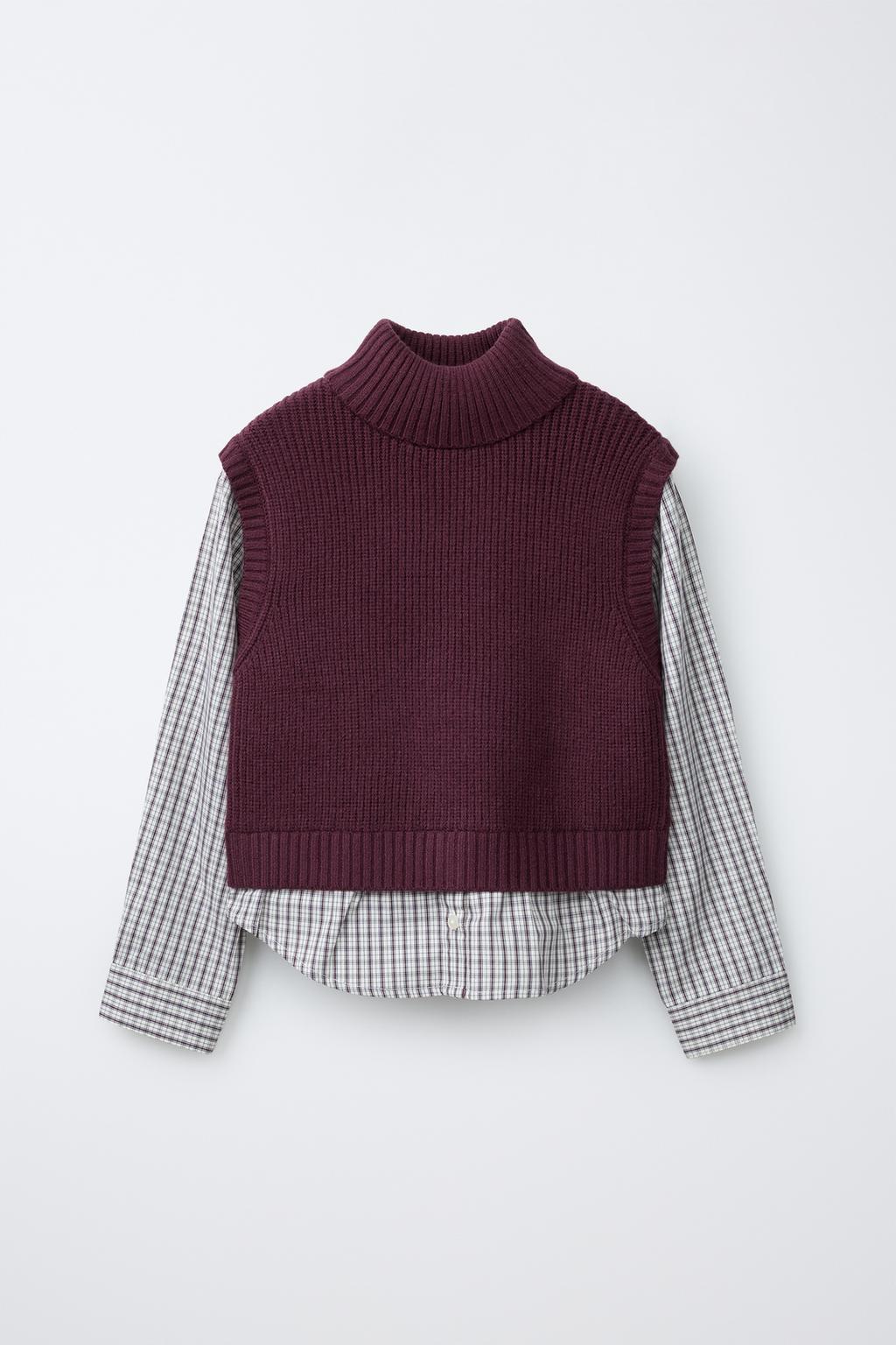 KNIT VEST COMBINED CHECKS SHIRT