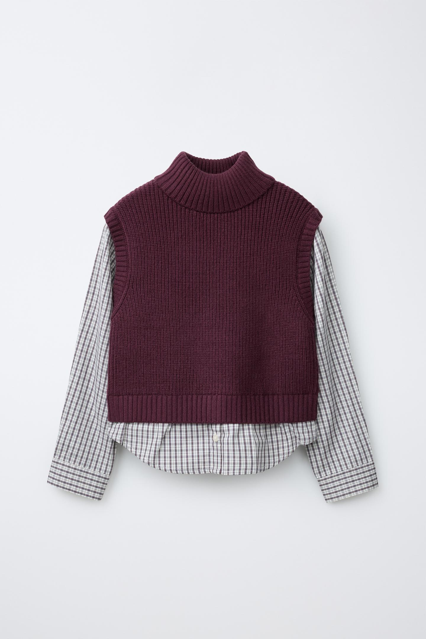 Детская рубашка Zara Plaid Shirt with Knit Vest, цвет: Бордовый