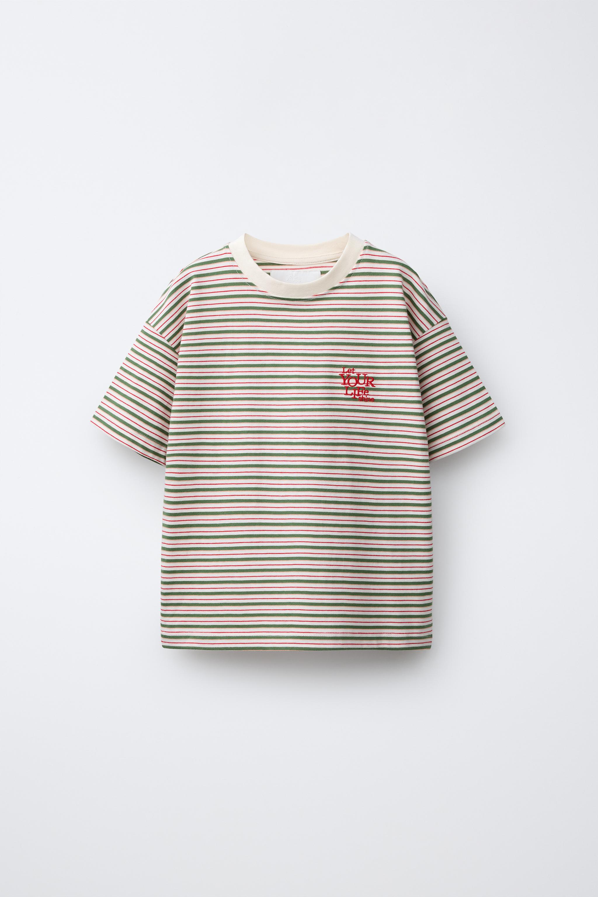 EMBROIDERED STRIPED TEXT T-SHIRT