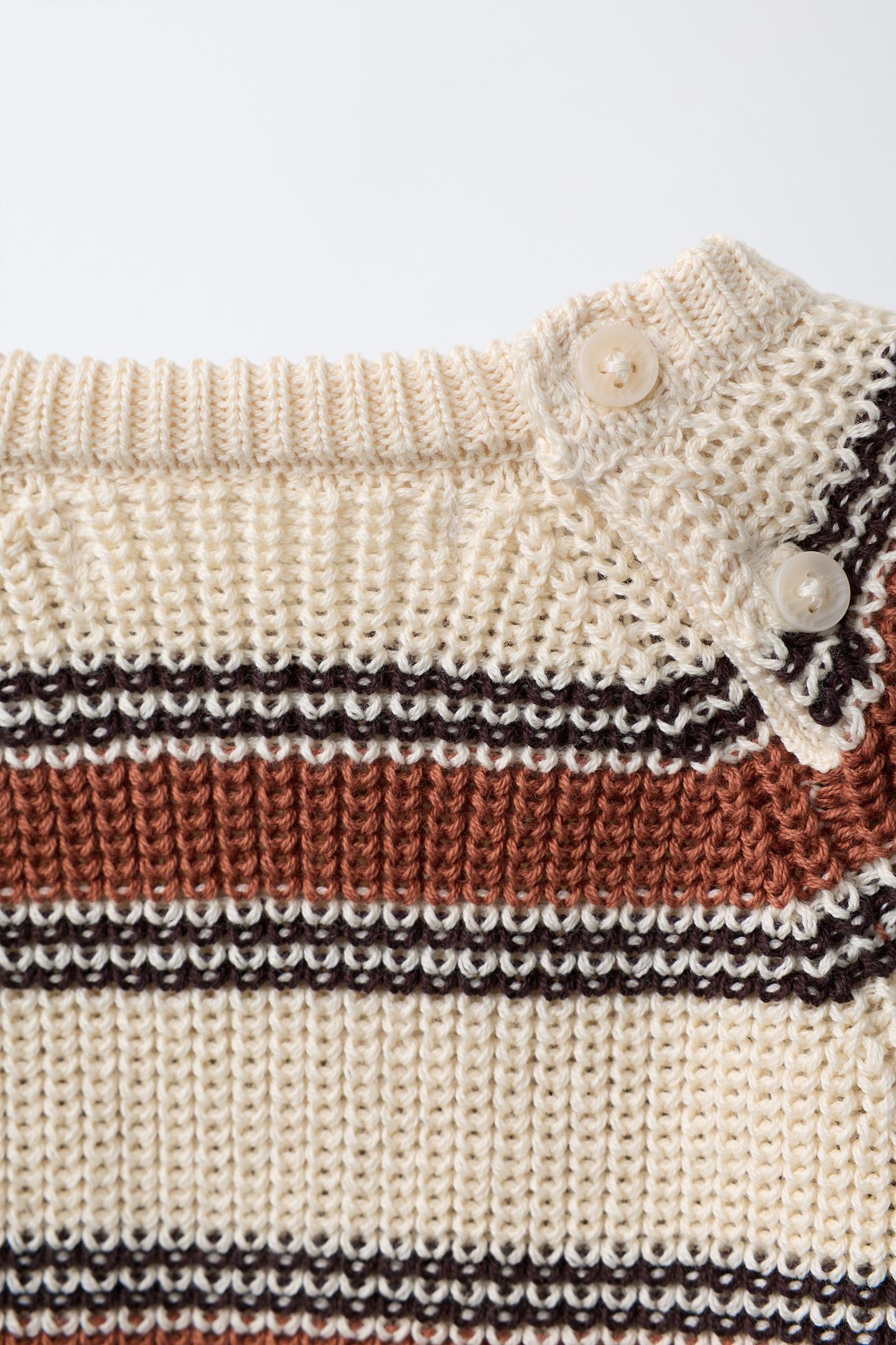 Детский свитер Zara Striped Knit, цвет: Светлый бежевый — фото 5