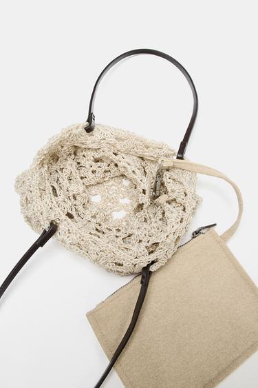 CROCHET-KNIT MINI TOTE BAG - Light beige by Zara - Image 6