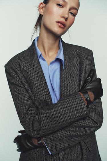 Zara FAUX LEATHER GLOVES WITH WOOL - Brown