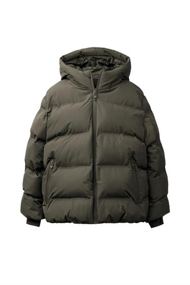 WATER-REPELLENT QUILTED COAT WITH LABEL - Brown / Taupe by Zara