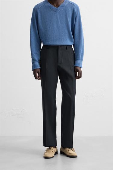 ANZUGHOSE MIT HANF – WOLLE - Marineblau von Zara