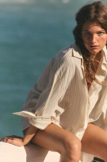 OVERSIZE GAUZE SHIRT WITH POCKET - Pastel yellow by Zara - Image 1