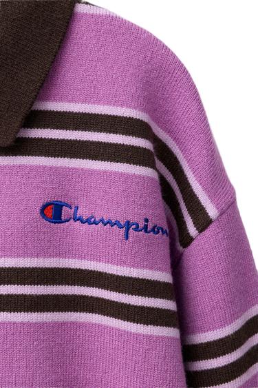 Zara CHAMPION ® X ZARA EMBROIDERED STRIPED KNIT SWEATER - Purple