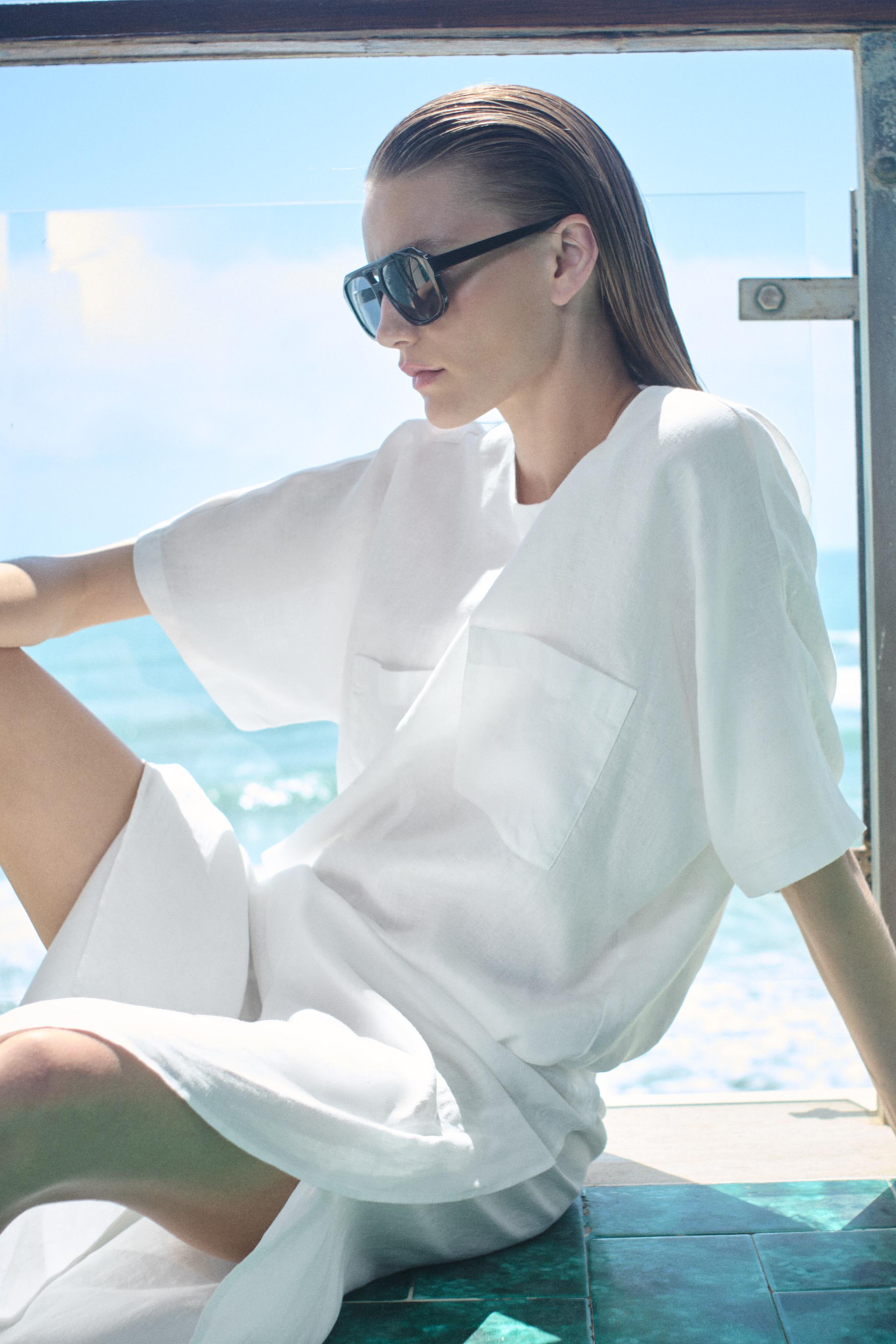 100% LINEN LACED TOP ZW COLLECTION — White