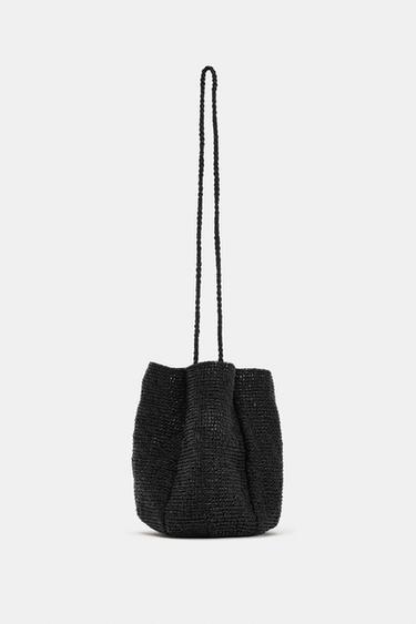 METALLIC FABRIC BUCKET BAG - Black by Zara - Image 0