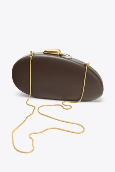 METALLIC CLOSURE CLUTCH - Chocolate de Zara - Image 2