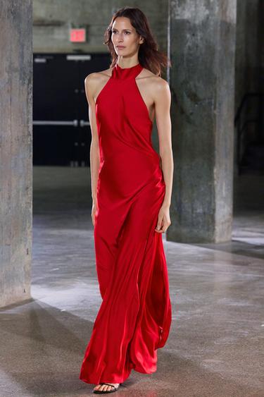 ROBE SATINÉE HALTER - Rouge de Zara - Image 1