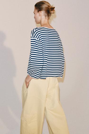 T-SHIRT RUSTIQUE À RAYURES - Bleu / Blanc de Zara - Image 2