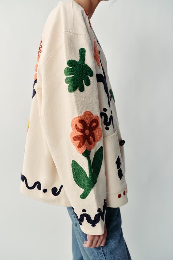 フラワー刺繍ジャケット - エクリュ | ZARA Japan / 日本