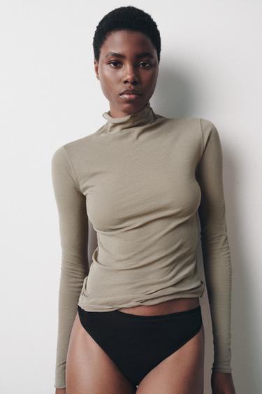 ХЛОПКОВЫЙ ТОП-ДЖЕРСИ — СЕРО-КОРИЧНЕВЫЙ от Zara