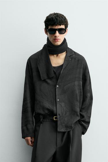 CAMISA RELAXED FIT JACQUARD GEOMÉTRICO - Preto da Zara