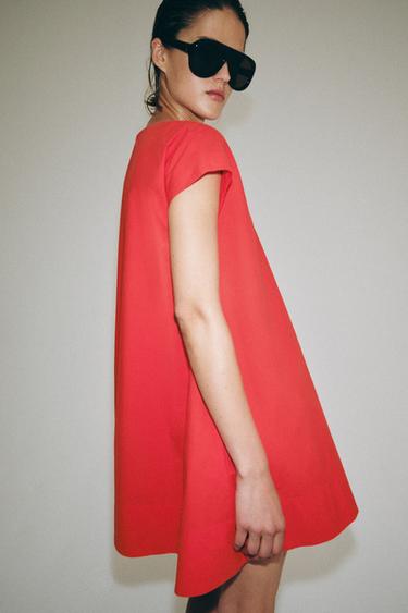 Zara ZW COLLECTION POPLIN MINI DRESS - Red
