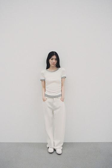 JEANS TRF 슬라우치 버클 미드라이즈 - Zara 화이트