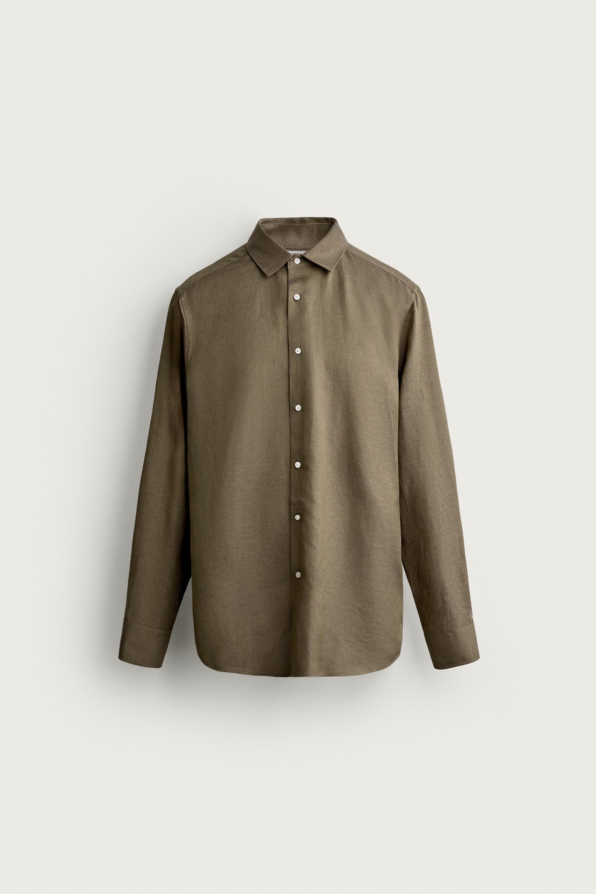 LINEN-LYOCELL REGULAR FIT SHIRT — Khaki