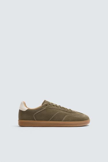 LEREN SNEAKERS MET CONTRASTZOOL - Bruin van Zara