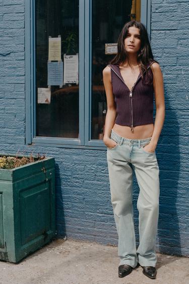 RIBBED KNIT WAISTCOAT TOP - Wine by Zara