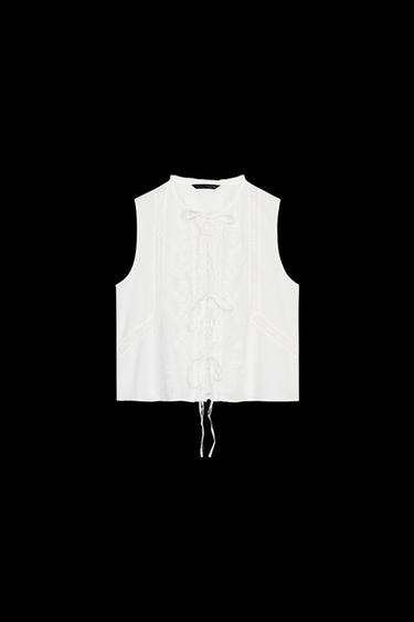 Zara TIE EMBROIDERED TOP - White - Image 0