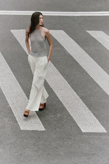 Zara 打褶翻蓋長褲 - 磨白色