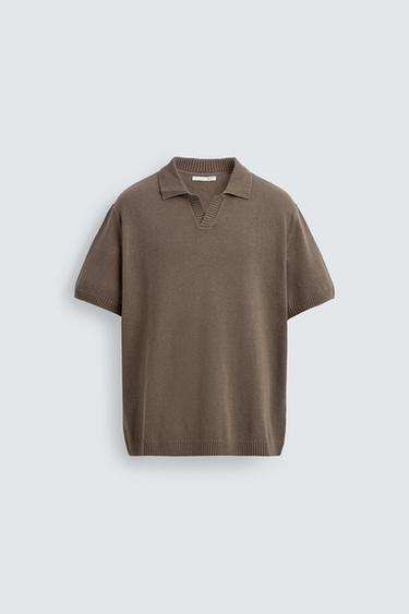 ÁO POLO DỆT KIM DÁNG REGULAR FIT COTTON - LINEN - Màu nâu nhạt từ Zara