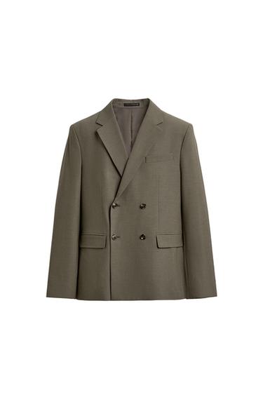 Zara DOUBLE BREASTED SUIT JACKET - Green
