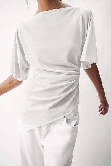 ASYMMETRIC DRAPED TOP - Oyster-white by Zara - Image 1