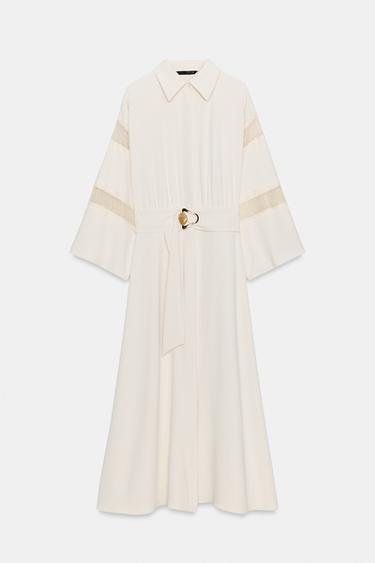 MIDI DRESS WITH LACE BELT - Ecru by Zara - Image 0