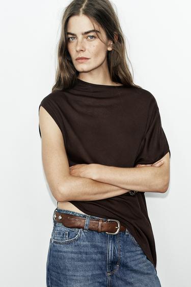 ASYMMETRIC KNIT TOP - Brown by Zara