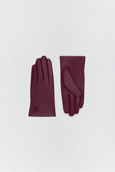 EMBROIDERED LEATHER GLOVES SOSHIOTSUKI X ZARA - Burgundy by Zara